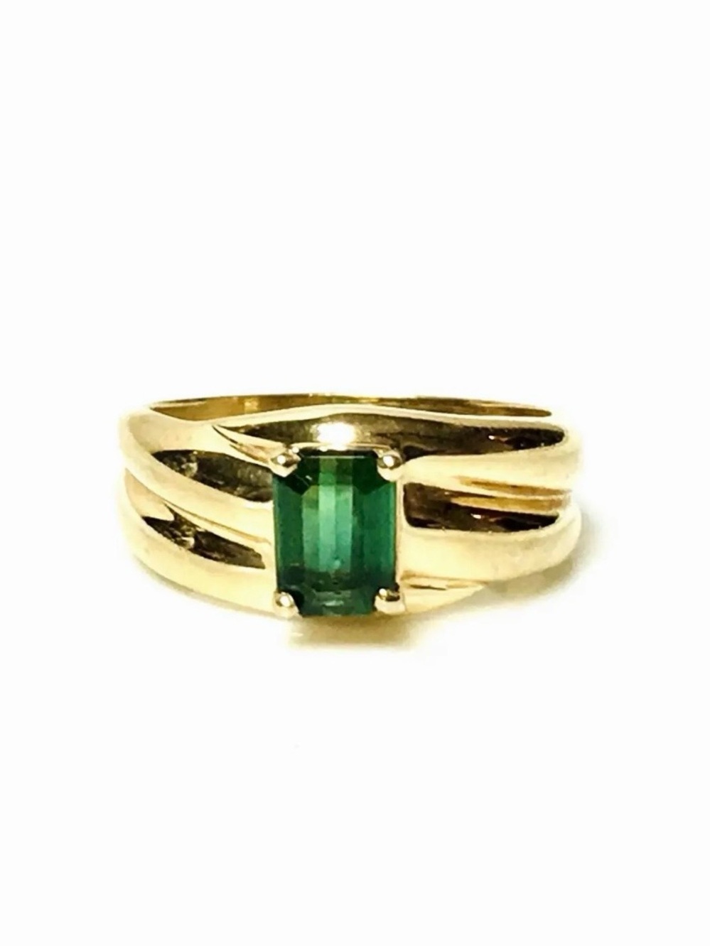 14K Gold Emerald Cut Green Tourmaline Ring